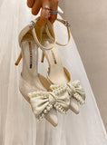 ONE-BUTTON PEARL BOW HIGH HEELS SHOES