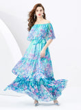 Lotus Leaf Printed Long Cake Dress