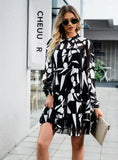 PRINTED LONG-SLEEVED SHORT DRESS