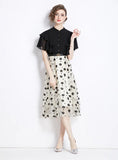 RETRO BLACK MOSAIC FLORAL SHORT SLEEVE DRESS