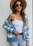 STYLISH V-NECK LOOSE PLAID LONG SLEEVE SWEATER COAT
