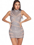 SEXY PERSPECTIVE MESH STITCHING SEQUINED DRESS