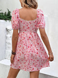 SEXY V-NECK BUBBLE SLEEVE FLORAL DRESS