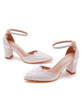 THICK-HEELED POINTED LACE HIGH HEELS SANDALS