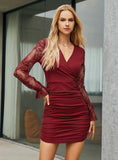 LACE LONG-SLEEVED V-NECK PERSPECTIVE DRESS