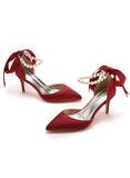 7 CM RIBBON BEADED STILETTO SANDALS