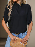 BLACK STAND-UP COLLAR BAT SLEEVES SHIRT
