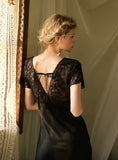 FASHION ICE SILK LACE SLIM SPLIT SEXY NIGHTDRESS