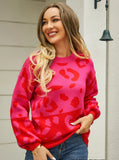 Leopard Print Stitching Round Neck Sweater
