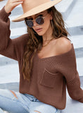 CLASSY LONG SLEEVE LOOSE V-NECK PULLOVER SWEATER