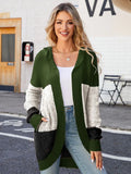 STYLISH HOODED KNITTED CARDIGAN CONTRAST SWEATER COAT