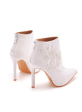 THIN-HEELED POINTED LACE WEDDING BOOTS