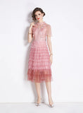 EMBROIDERED HIGH WAIST SLIM LACE DRESS
