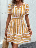 V-NECK BOHEMIAN SHORT SLEEVE DRESS