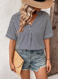 V-NECK STRIPED SHIRT PULLOVER TOP