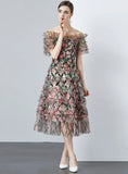 FLORAL HIGH WAIST GAUZE HOLIDAY DRESS
