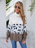 STYLISH HIGH-NECKED PRINTED LEOPARD-PRINT LOOSE SWEATER