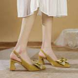 SQUARE HEAD AND THICK BOW HIGH HEELS SHOES