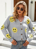 FASHION LONG SLEEVE LOOSE SMILEY KNIT SWEATER