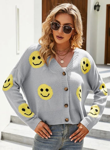 FASHION LONG SLEEVE LOOSE SMILEY KNIT SWEATER