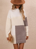 FASHION COLOUR MATCHING ROUND NECK LONG SWEATER
