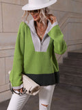 CLASSY PULLOVER COLOR MATCHING LONG SLEEVE ZIPPER SWEATER