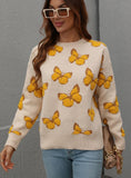 FASHION PRINTED BUTTERFLY ROUND NECK LOOSE SWEATER