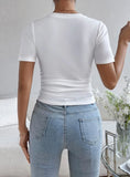 V-NECK SLIM IRREGULAR KNITTED SHORT SLEEVE TOP