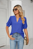 CASUAL V-NECK HOLLOW BUBBLE SLEEVE LOOSE T-SHIRT