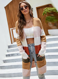 CLASSY CONTRAST COLOR LONG-SLEEVED STRIPED KNIT CARDIGAN