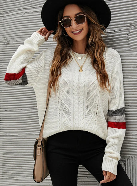 FASHION LOOSE PULLOVER ROUND NECK LONG SLEEVE SWEATER