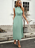 SOLID COLOR LONG SLEEVELESS DRESS
