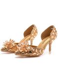 FINE-HEELED POINTED RHINESTONE SANDALS