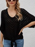 FASHION V-NECK SHORT-SLEEVED BAT HOLLOW TOP
