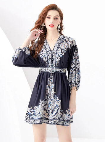 PALACE STAND-UP LANTERN SLEEVE PRINTED DRESS