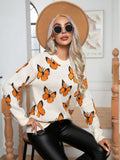 CLASSY LOOSE BUTTERFLY JACQUARD SWEATER