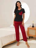 FASHION HEART-SHAPED PRINTED SHORT-SLEEVED PAJAMAS SET