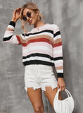 FASHION WOMEN STRIPED STITCHING SWEATER