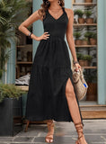V-NECK SLING HIGH WAIST SLIT DRESS