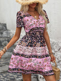 PRINTED V-NECK BOHEMIAN DRESS
