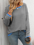 Round Neck Striped Contrast Long Sleeve Sweater