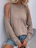 FASHION SOLID LONG-SLEEVED ROUND NECK TWISTED ROPE SWEATER