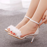 7 CM THIN WHITE FLOWERS BRIDAL SHOES