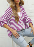 Striped Loose Single-breasted V-neck Sweater