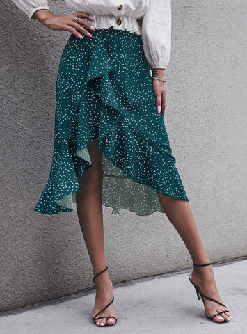 IRREGULAR RUFFLED POLKA DOT SKIRT