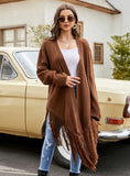 CLASSY SOLID COLOR TASSEL KNITTED IRREGULAR SWEATER COAT