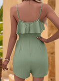 SUSPENDER SOLID COLOR RUFFLED JUMPSUIT