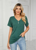 SOLID COLOR SHORT SLEEVE BUTTON V-NECK T-SHIRT