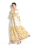 V-NECK LANTERN SLEEVE PRINTED PALACE STYLE DRESS