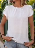 SHORT-SLEEVED LACE STITCHING TOP SHIRT